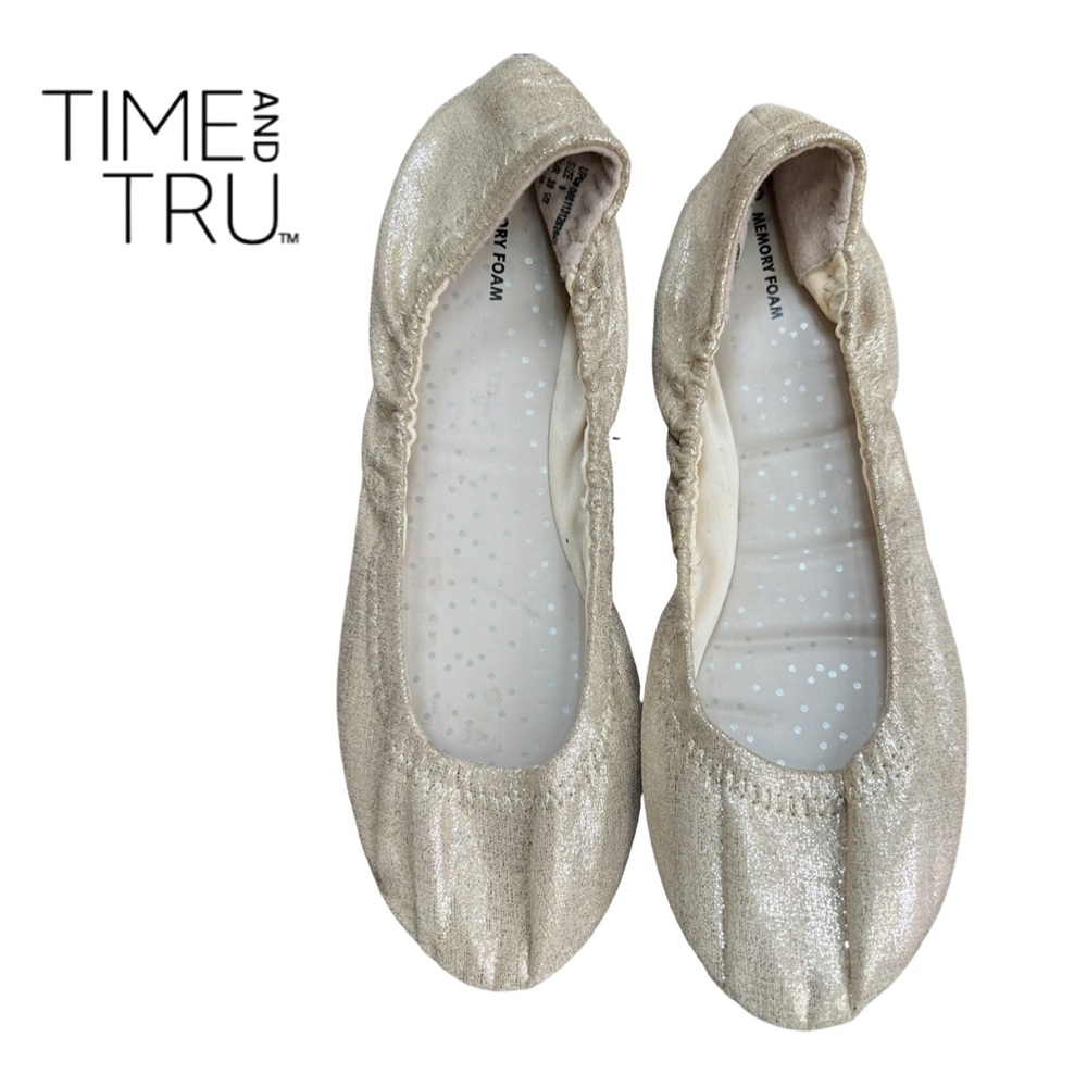 Time & Tru Gold Shimmer Ballet Flat Memory Foam size 8